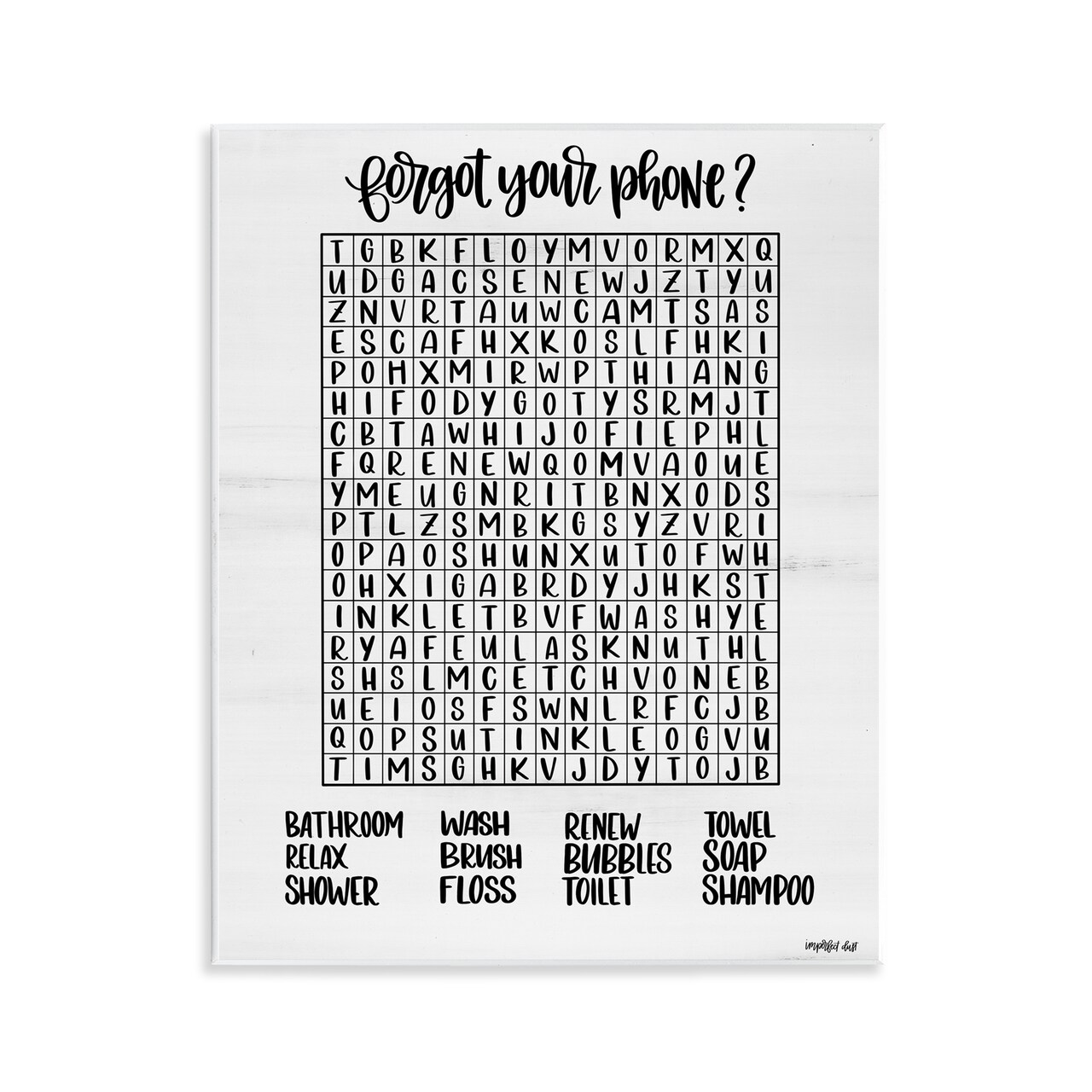 Stupell Industries Forgot Phone Bathroom Wordsearch Wall Plaque, design by Imperfect Dust